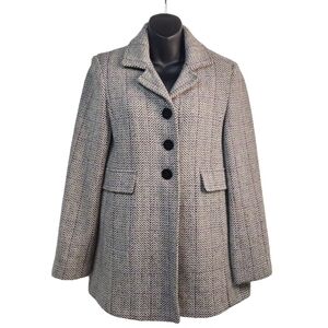 Calvin Klein Women's Tweed Wool Blend Coat Black White Purple Size 4